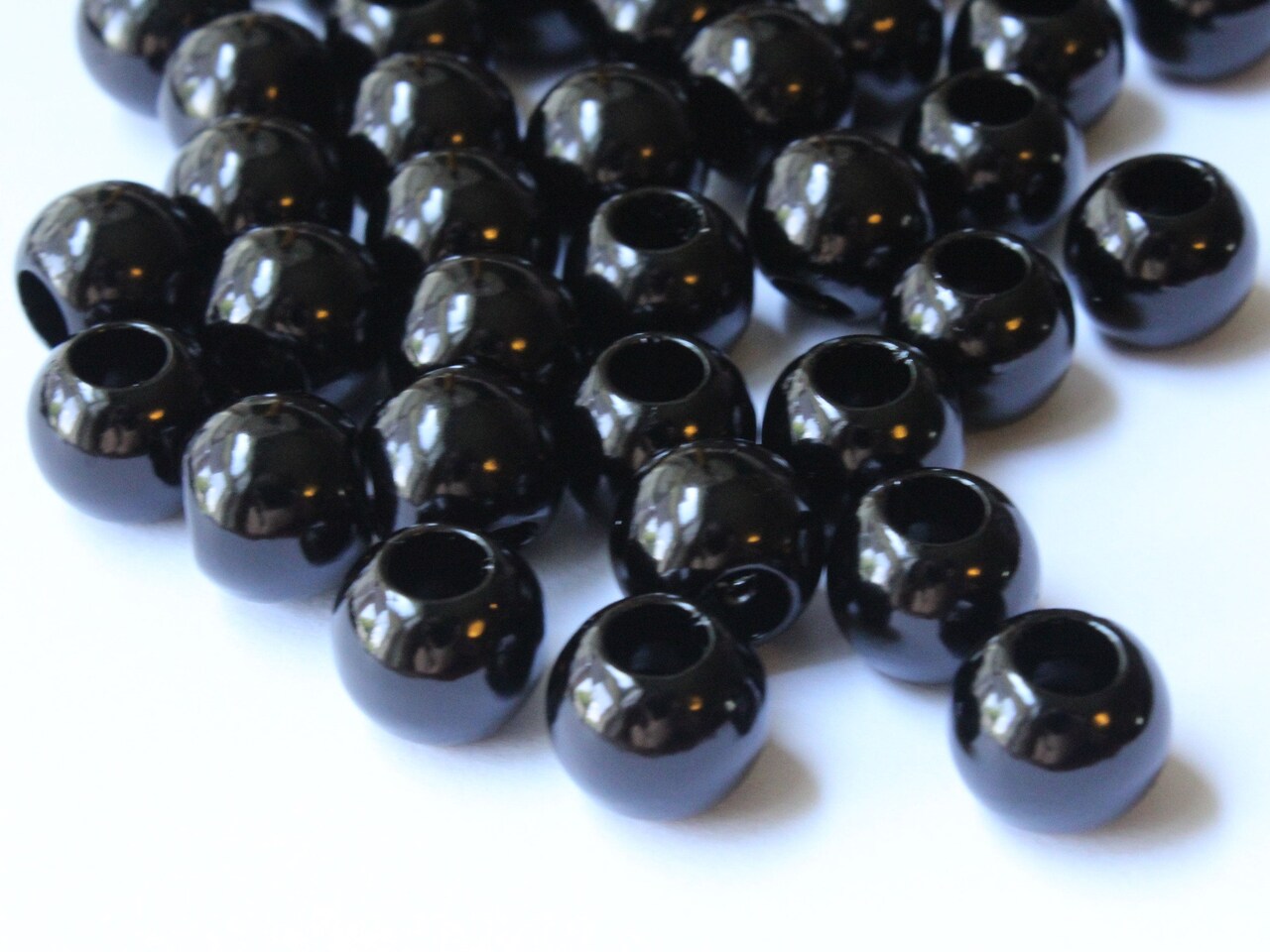 40 12mm Large Hole Black Faux Pearl Beads Round Plastic Pearl Beads
